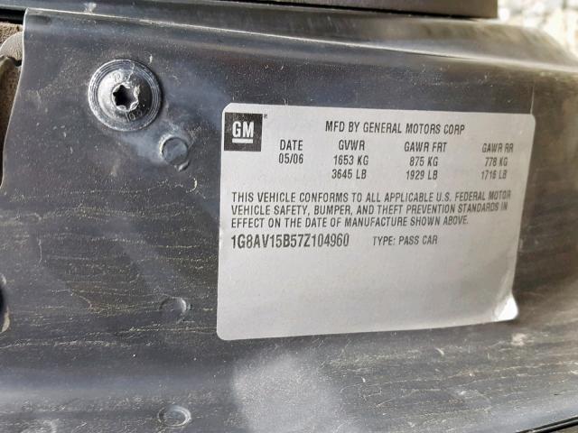 1G8AV15B57Z104960 - 2007 SATURN ION LEVEL BLACK photo 10