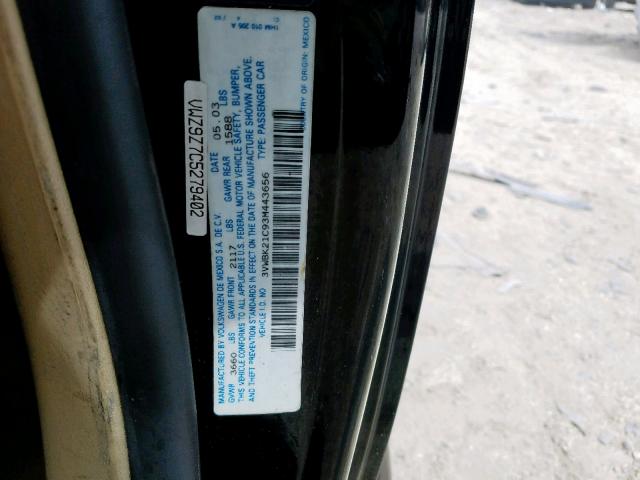 3VWBK21C93M443656 - 2003 VOLKSWAGEN NEW BEETLE შავი ფოტო 10