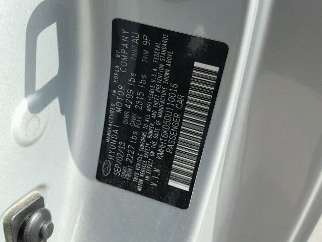 KMHHT6KD5DU110016 - 2013 HYUNDAI GENESIS CO SILVER photo 10