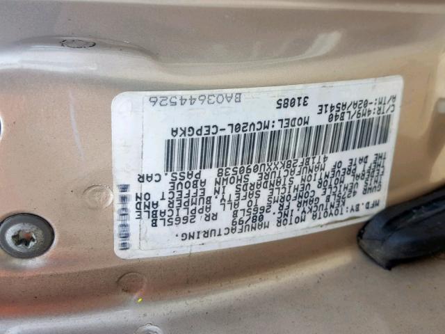 4T1BF28KXXU090538 - 1999 TOYOTA CAMRY LE TEAL photo 10