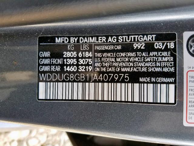 WDDUG8GB1JA407975 - 2018 MERCEDES-BENZ S 560 4MAT GRAY photo 10