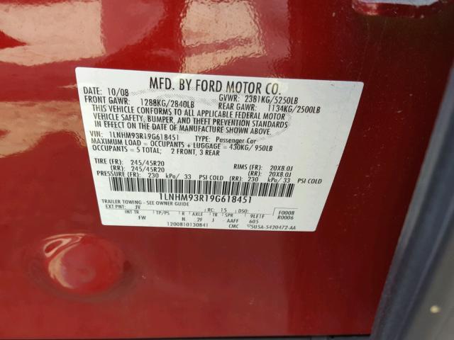 1LNHM93R19G618451 - 2009 LINCOLN MKS RED photo 10