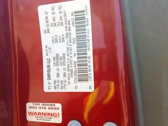 1D7HU18268J144408 - 2008 DODGE RAM 1500 S RED photo 10