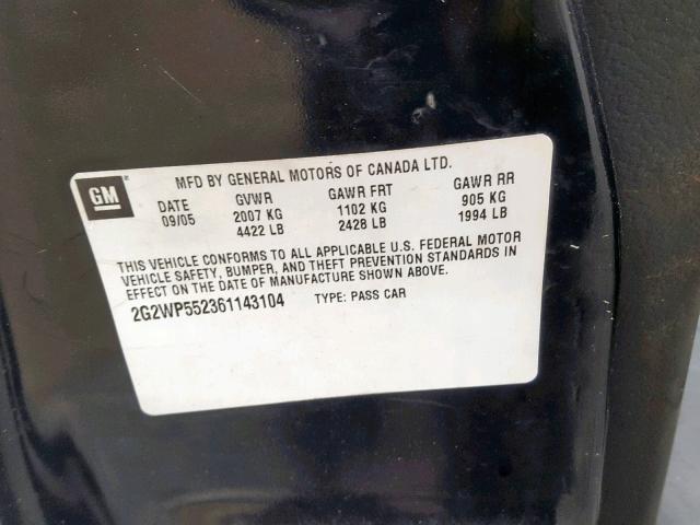 2G2WP552361143104 - 2006 PONTIAC GRAND PRIX Қара фото 10
