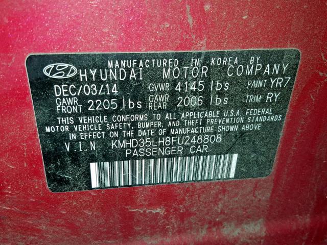 KMHD35LH8FU248808 - 2015 HYUNDAI ELANTRA GT RED photo 10