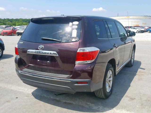 5TDZA3EH2BS009254 - 2011 TOYOTA HIGHLANDER MAROON photo 4