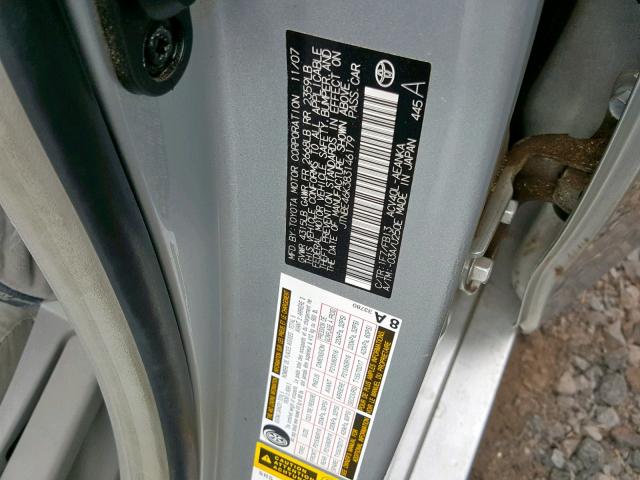 JTNBE46K383146179 - 2008 TOYOTA CAMRY CE SILVER photo 10