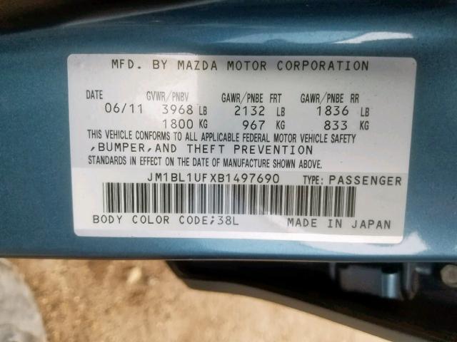 JM1BL1UFXB1497690 - 2011 MAZDA 3 I BLUE photo 10