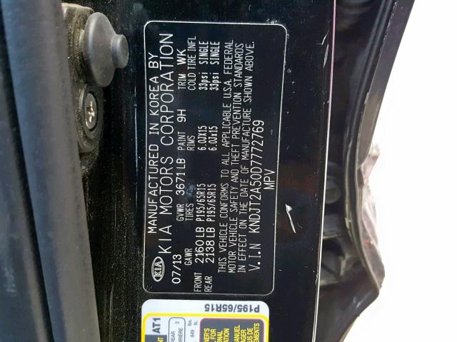 KNDJT2A50D7772769 - 2013 KIA SOUL BLACK photo 10