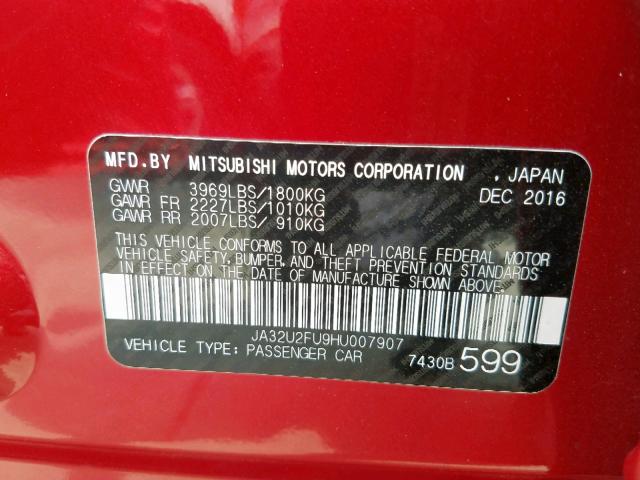 JA32U2FU9HU007907 - 2017 MITSUBISHI LANCER ES RED photo 10