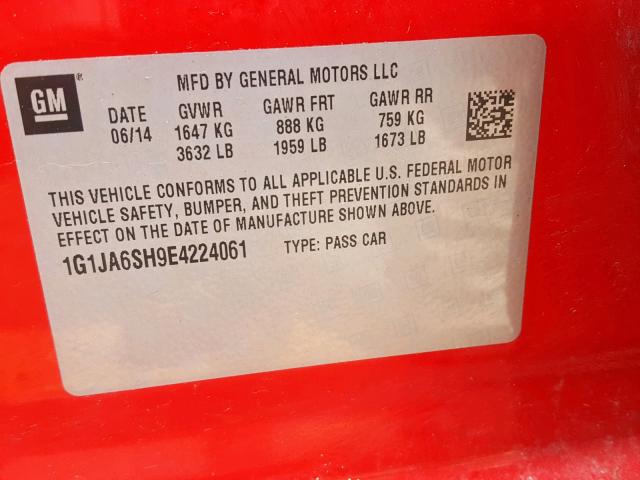 1G1JA6SH9E4224061 - 2014 CHEVROLET SONIC LS RED photo 10