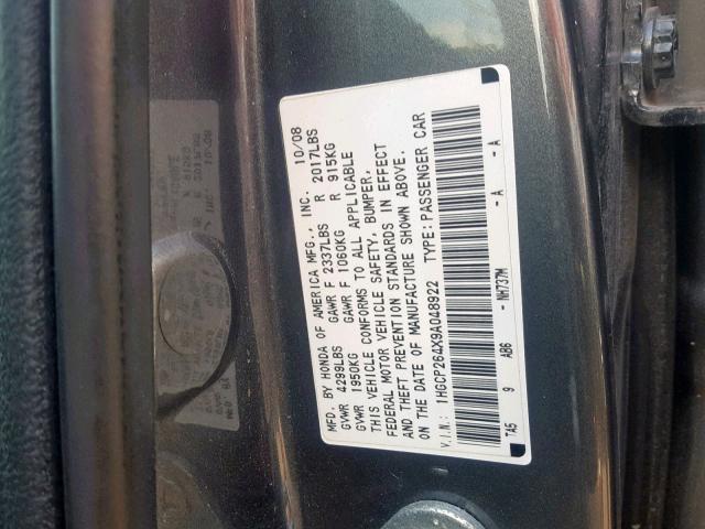 1HGCP264X9A048922 - 2009 HONDA ACCORD LXP GRAY photo 10