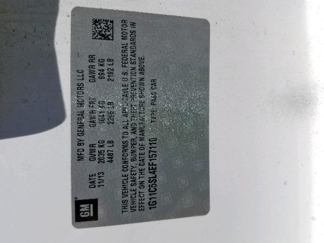 1G11C5SL4EF157110 - 2014 CHEVROLET MALIBU 1LT 白色 照片 10