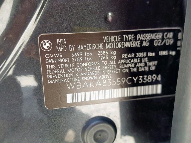 WBAKA83559CY33894 - 2009 BMW 750 I GRAY photo 10