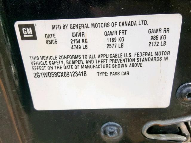 2G1WD58CX69123418 - 2006 CHEVROLET IMPALA SUP 黑色 照片 10