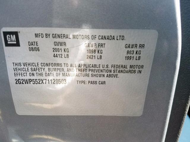 2G2WP552X71120503 - 2007 PONTIAC GRAND PRIX GRAY photo 10