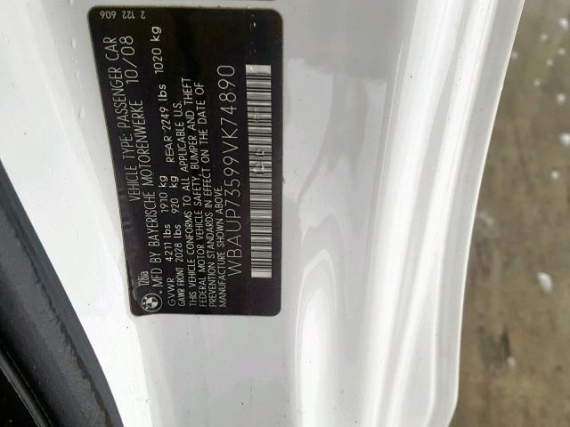 WBAUP73599VK74890 - 2009 BMW 128 I WHITE photo 10