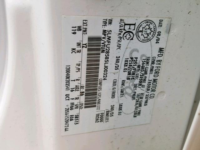 5LMFU28585LJ00324 - 2005 LINCOLN NAVIGATOR 白色 照片 10