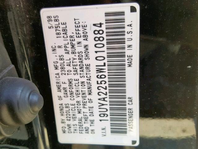 19UYA2256WL010884 - 1998 ACURA 3.0CL Siyah fotoğraf 10