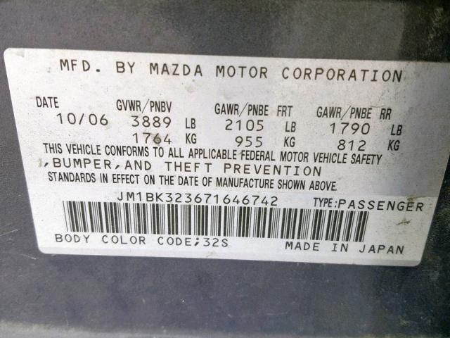 JM1BK323671646742 - 2007 MAZDA 3 S GRAY photo 10