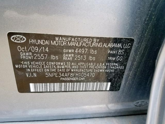 5NPE34AF8FH105470 - 2015 HYUNDAI SONATA SPO SILVER photo 10