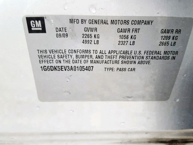 1G6DK5EV3A0105407 - 2010 CADILLAC CTS PERFOR SILVER photo 10