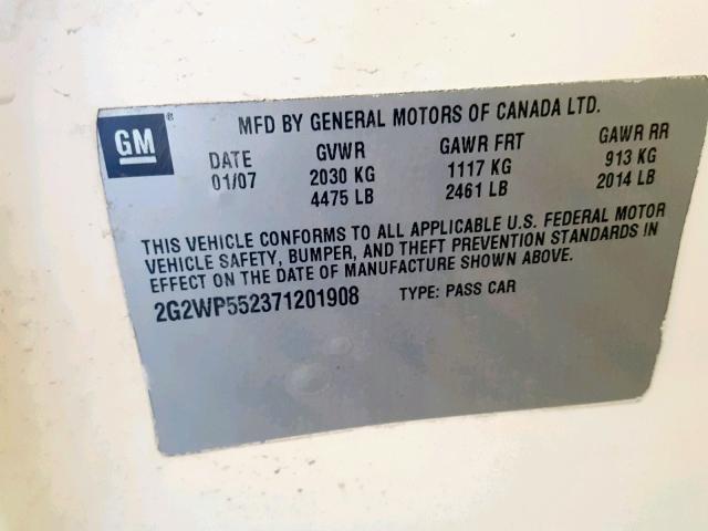 2G2WP552371201908 - 2007 PONTIAC GRAND PRIX WHITE photo 10