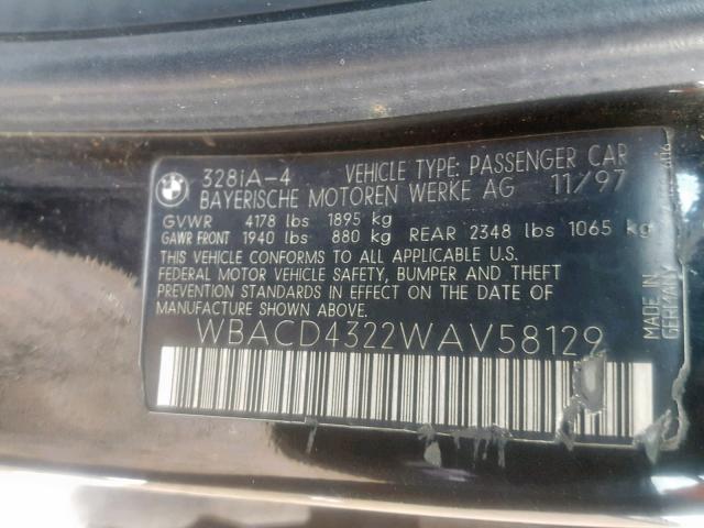 WBACD4322WAV58129 - 1998 BMW 328 I AUTO BLACK photo 10