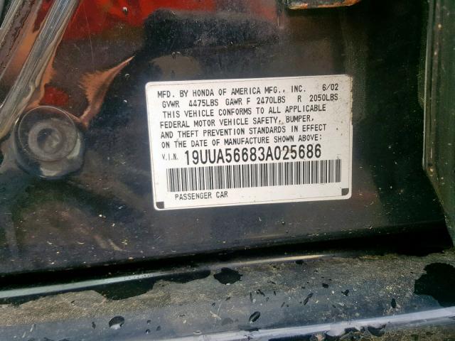 19UUA56683A025686 - 2003 ACURA 3.2TL BLACK photo 10