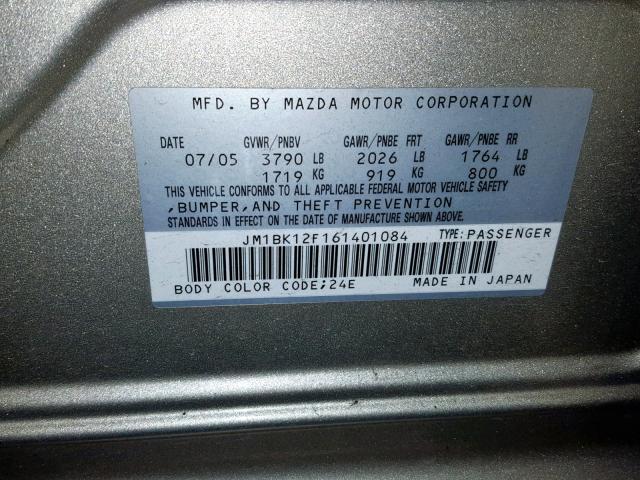 JM1BK12F161401084 - 2006 MAZDA 3 I SILVER photo 10