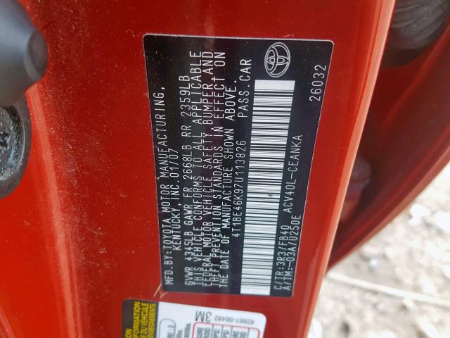 4T1BE46K97U113826 - 2007 TOYOTA CAMRY NEW RED photo 10