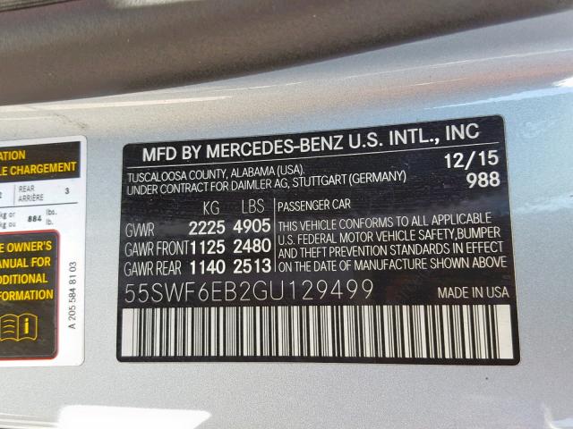 55SWF6EB2GU129499 - 2016 MERCEDES-BENZ C 450 4MAT SILVER photo 10