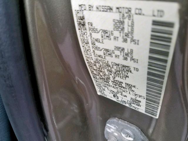 5N1ED28Y42C521395 - 2002 NISSAN XTERRA XE GOLD photo 10