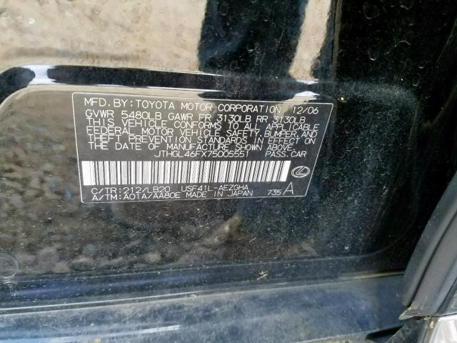 JTHGL46FX75005551 - 2007 LEXUS LS 460L BLACK photo 10