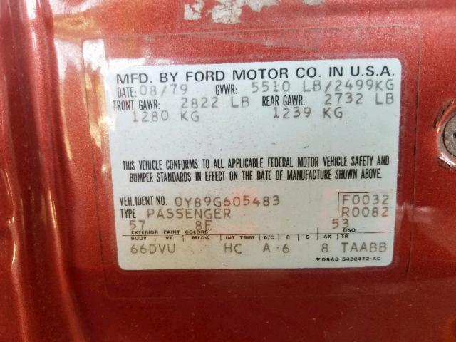 0Y89G605483 - 1980 LINCOLN MARK RED photo 10