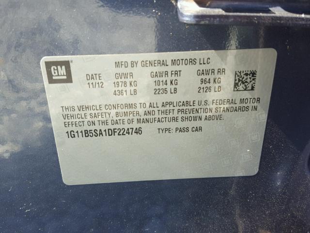 1G11B5SA1DF224746 - 2013 CHEVROLET MALIBU LS 蓝色 照片 10