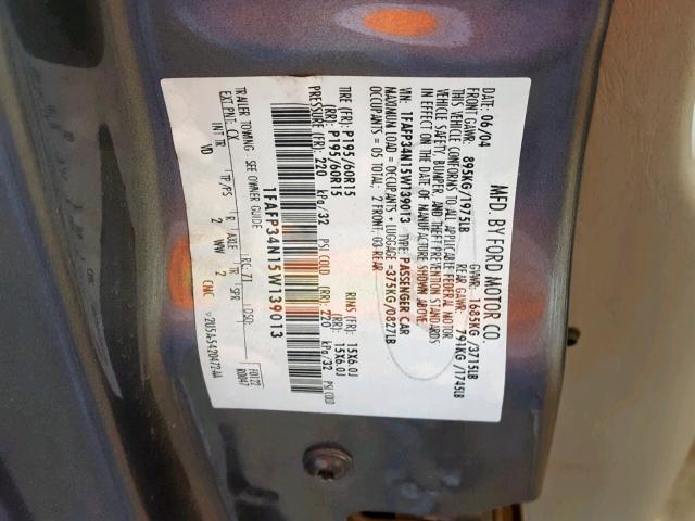1FAFP34N15W139013 - 2005 FORD FOCUS ZX4 GRAY photo 10