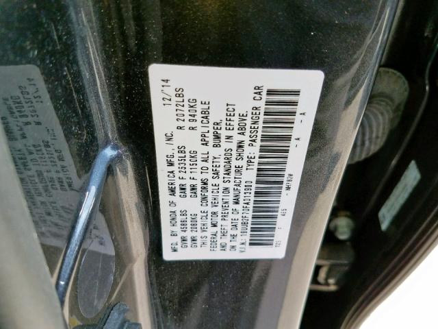 19UUB2F70FA013900 - 2015 ACURA TLX ADVANC CHARCOAL photo 10