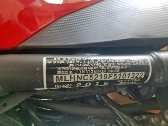 MLHNC5219F5101322 - 2015 HONDA CB300 F RED photo 10