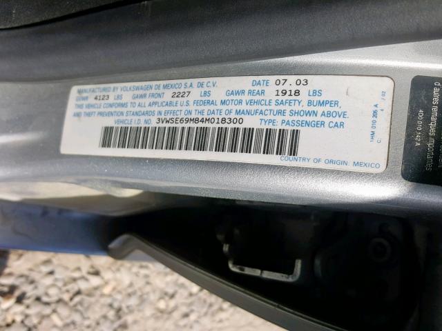 3VWSE69M84M018300 - 2004 VOLKSWAGEN JETTA GLS SILVER photo 10