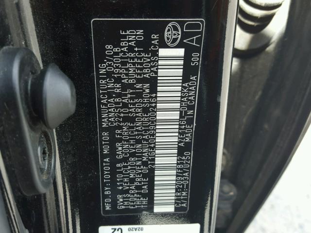 2T1GE40E99C002464 - 2009 TOYOTA COROLLA MA BLACK photo 10