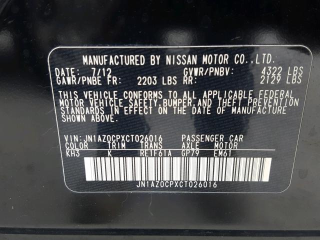 JN1AZ0CPXCT026016 - 2012 NISSAN LEAF SV BLACK photo 10