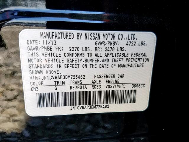 JN1CV6AP3DM725462 - 2013 INFINITI G37 BASE BLACK photo 10