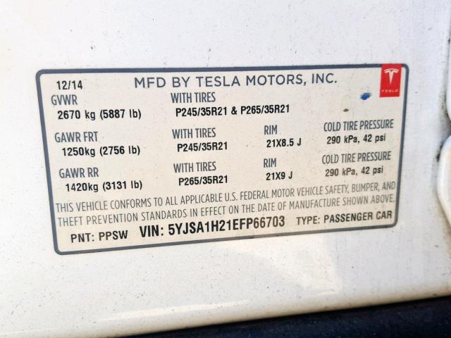 5YJSA1H21EFP66703 - 2014 TESLA MODEL S BURGUNDY photo 10