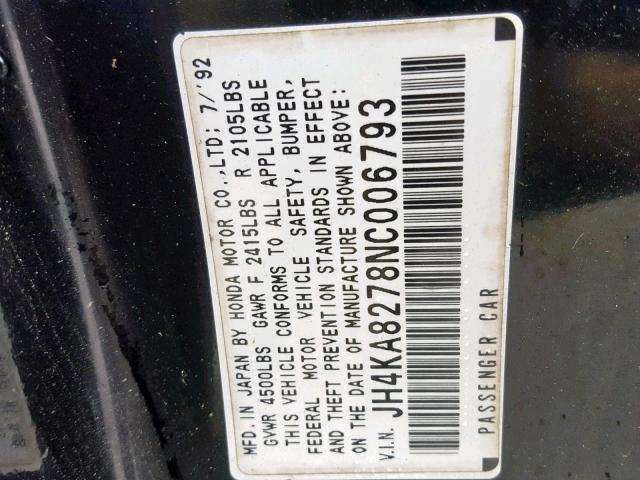 JH4KA8278NC006793 - 1992 ACURA LEGEND LS BLACK photo 10