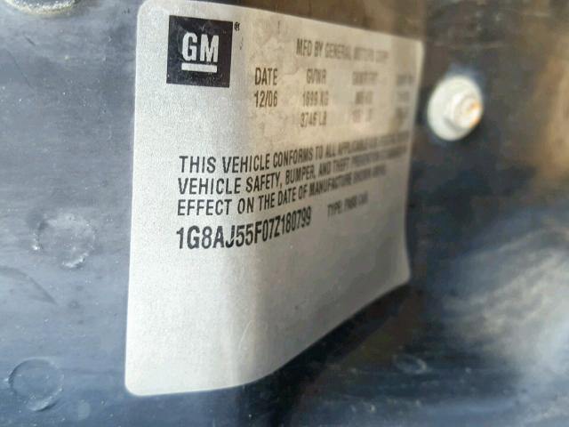 1G8AJ55F07Z180799 - 2007 SATURN ION LEVEL GREEN photo 10