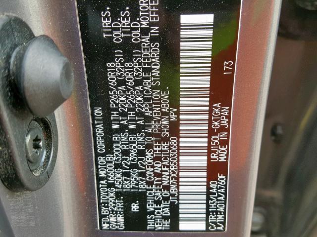 JTJBM7FX2B5030680 - 2011 LEXUS GX GRAY photo 10