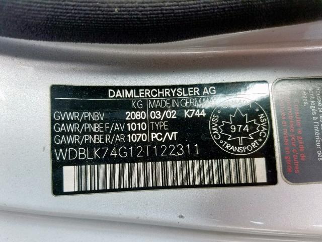 WDBLK74G12T122311 - 2002 MERCEDES-BENZ CLK 55 AMG SILVER photo 10