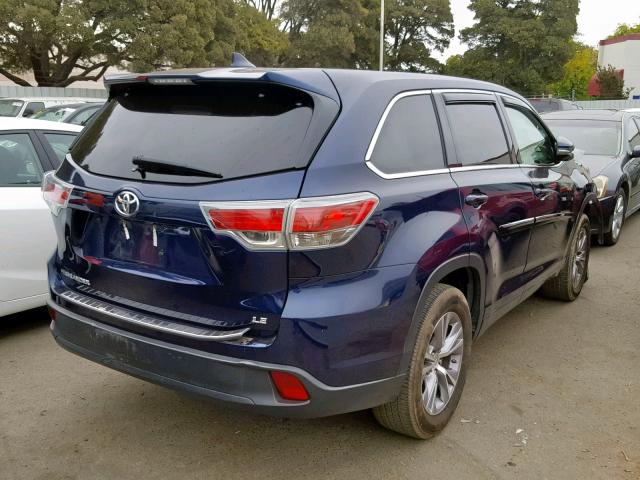 5TDZKRFH4FS106802 - 2015 TOYOTA HIGHLANDER BLUE photo 4