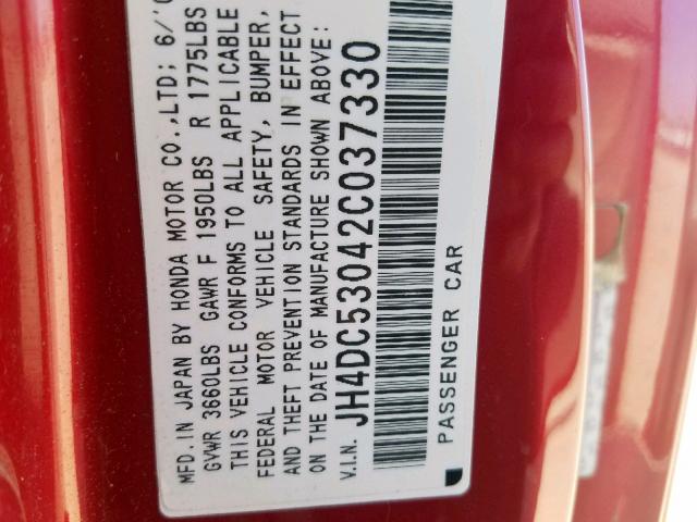 JH4DC53042C037330 - 2002 ACURA RSX TYPE-S RED photo 10